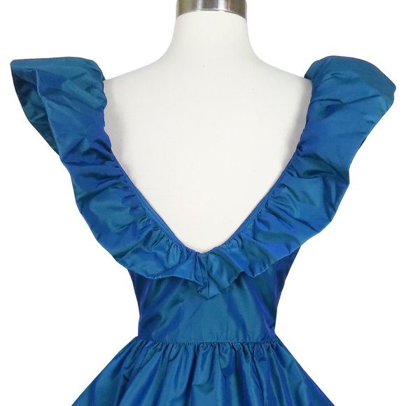 Vintage 80s Gunne Sax Blue Ruffle Taffeta Full Skirt Prom Party Dress M Medium - Picture 8 of 9